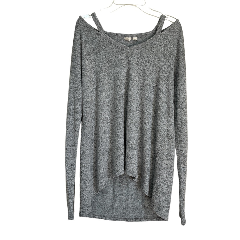 GAP Heathered Gray Cold Shoulder High Low Sweater - Soft & Stretchy Fabric - SML